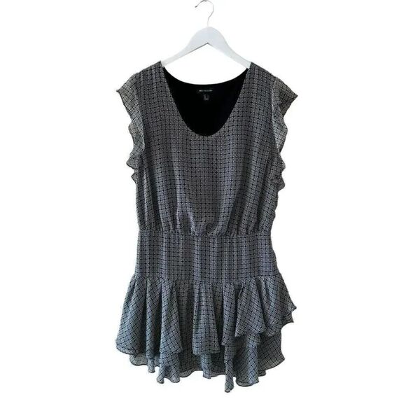 MNG Tiered Lined Ruffles Sleeveless Black White Abstract  Dress SZ 8 #2103 - Picture 1 of 12